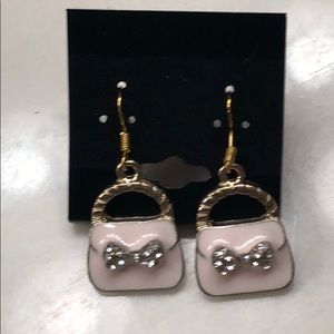 🌺 Cute Light Pink Crystal Purse Dangle Earrings